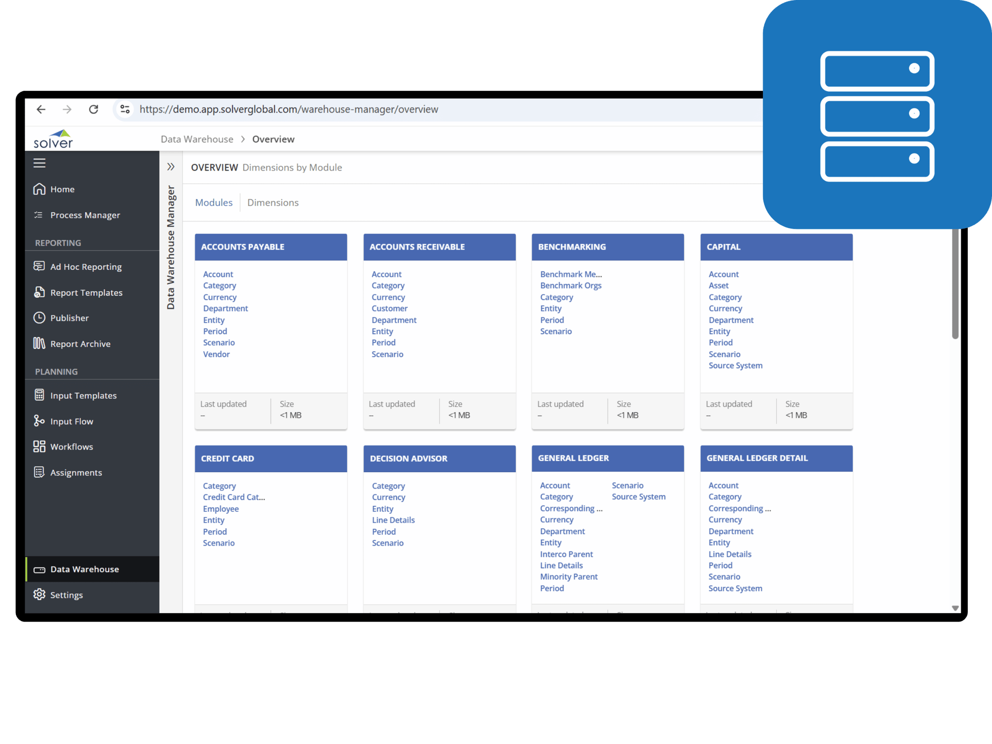 Data Warehouse Homepage Screenshots
