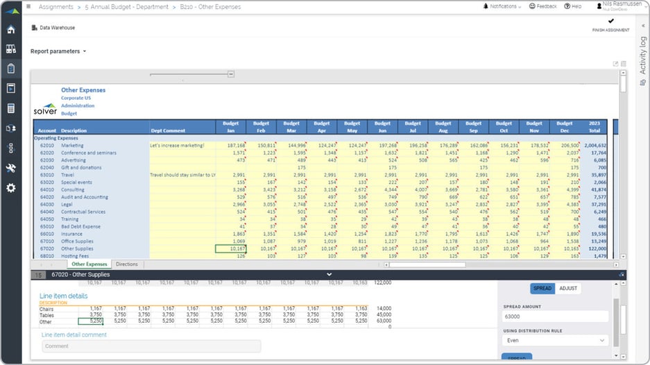 Department Expense Budget Input Form with Line Item Detail