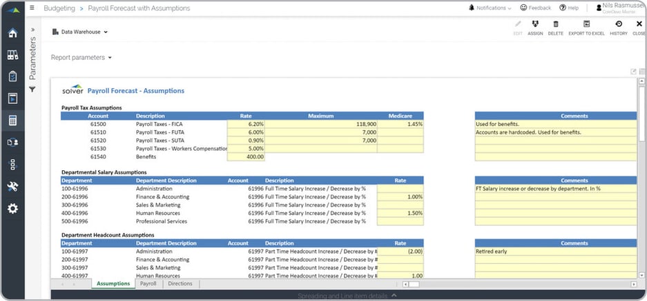 Payroll Forecast Assumption Input Form