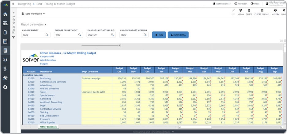 Rolling 12 Month Budget Input Form Example 