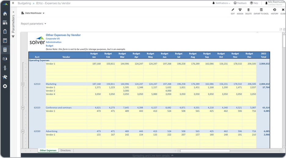 Vendor Expense Budget Input Form Example 
