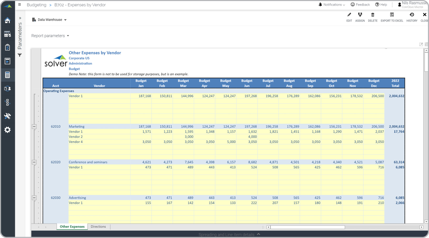 Vendor Expense Budget Input Form Example 