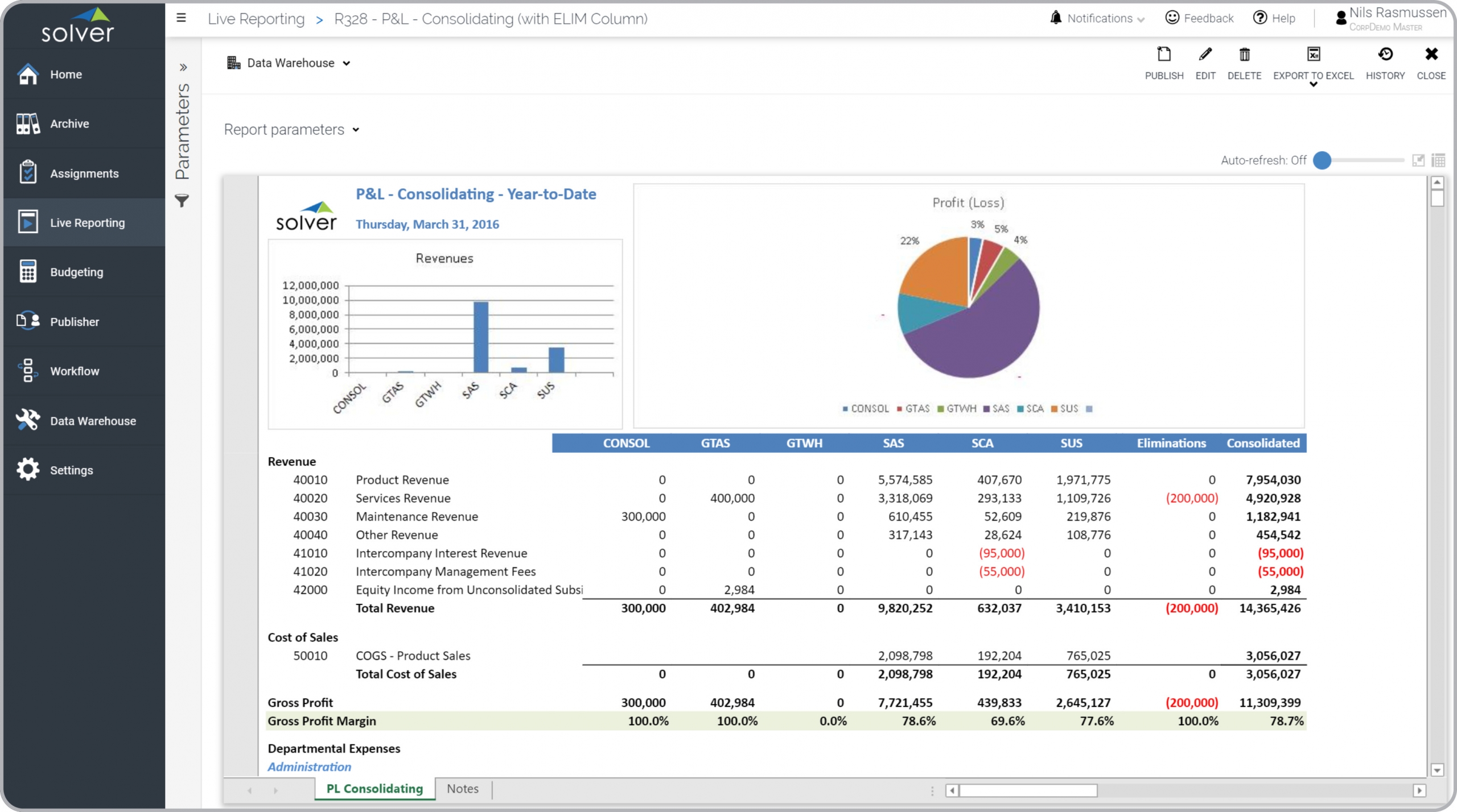 Consolidating Profit & Loss Report Example