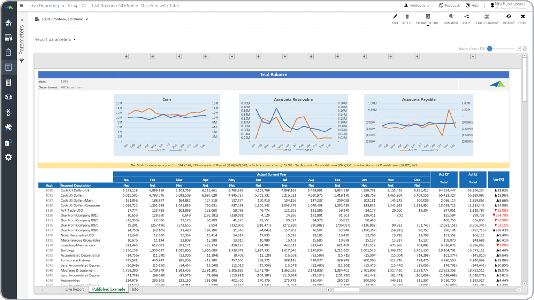 Trial Balance Monthly Trend Report Example  