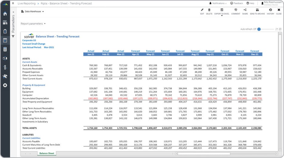 Monthly Balance Sheet Forecast Report Example