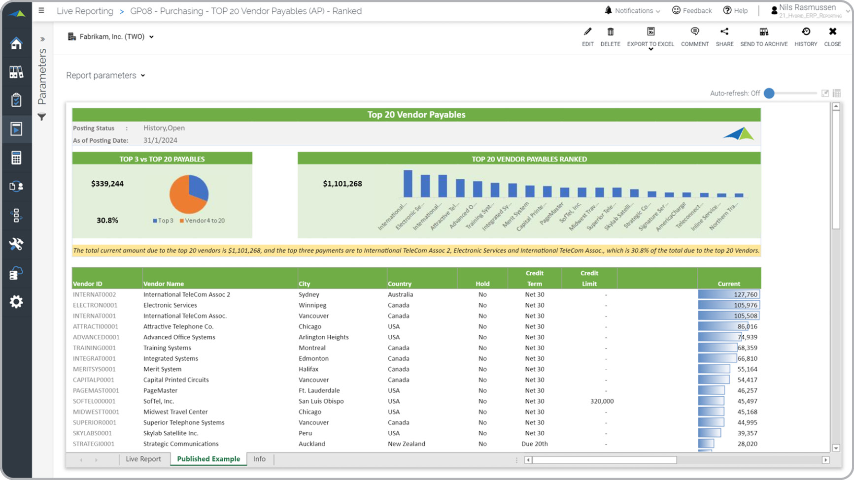 Top 20 Vendor Accounts Payable (AP) Report Example 