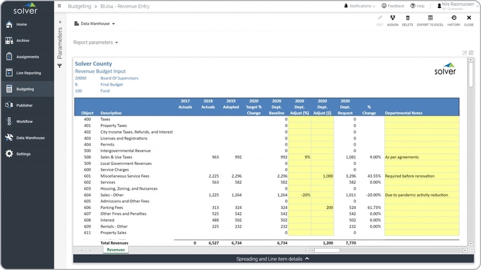Revenue Budget Model for State and Local Government Example 