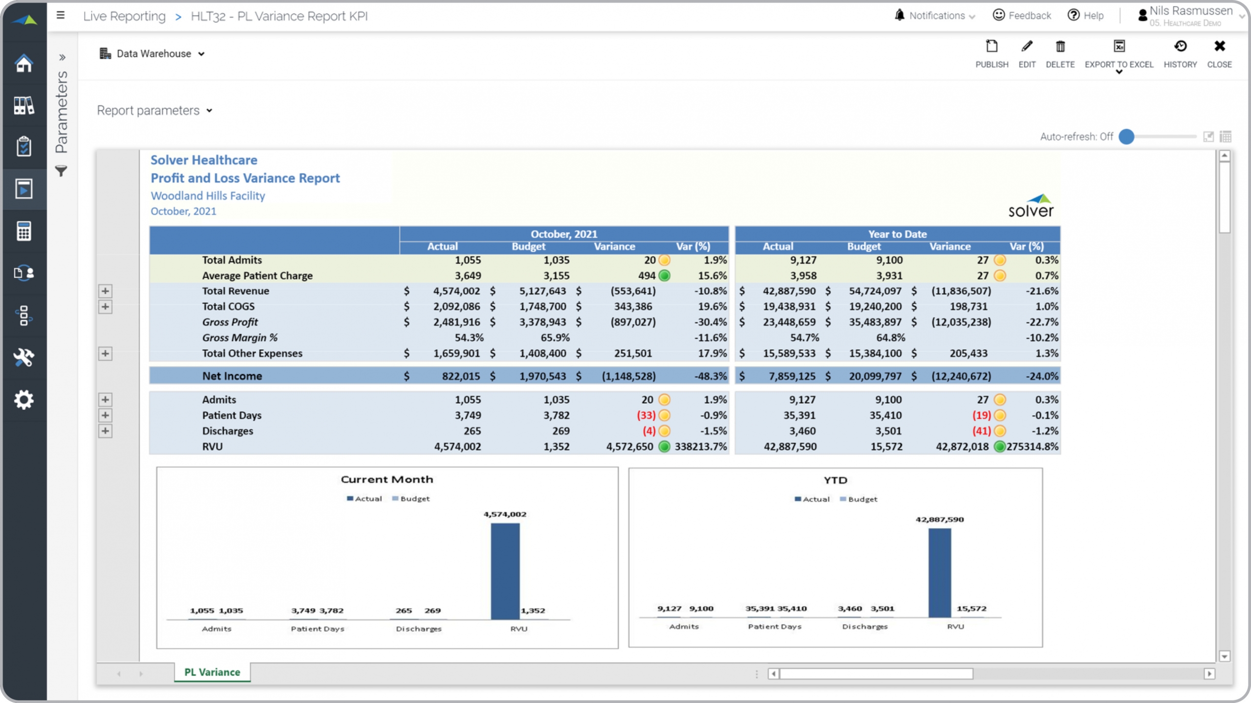 Example of a Profit & Loss Report with KPIs for a Healthcare Provider 