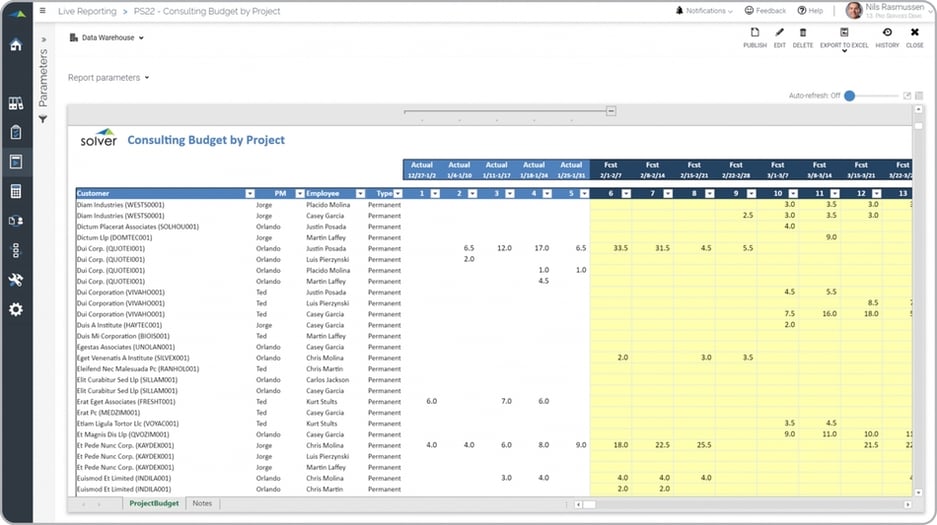 Example of a Forecast by Client and Consultant for Professional Services Companies  