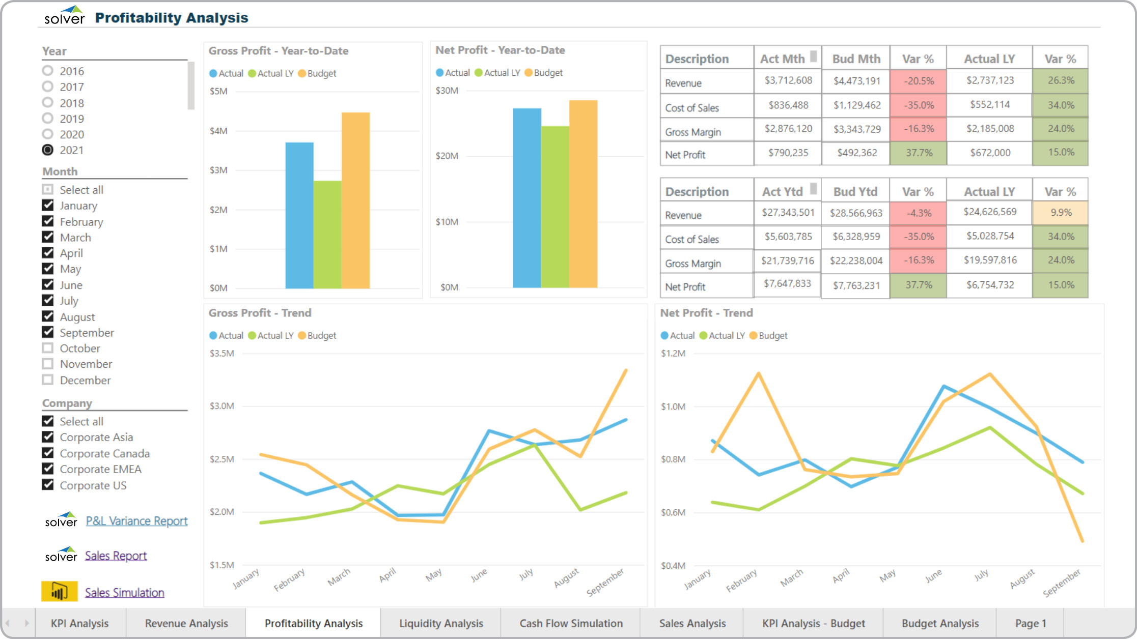 Profitability Dashboard Example 
