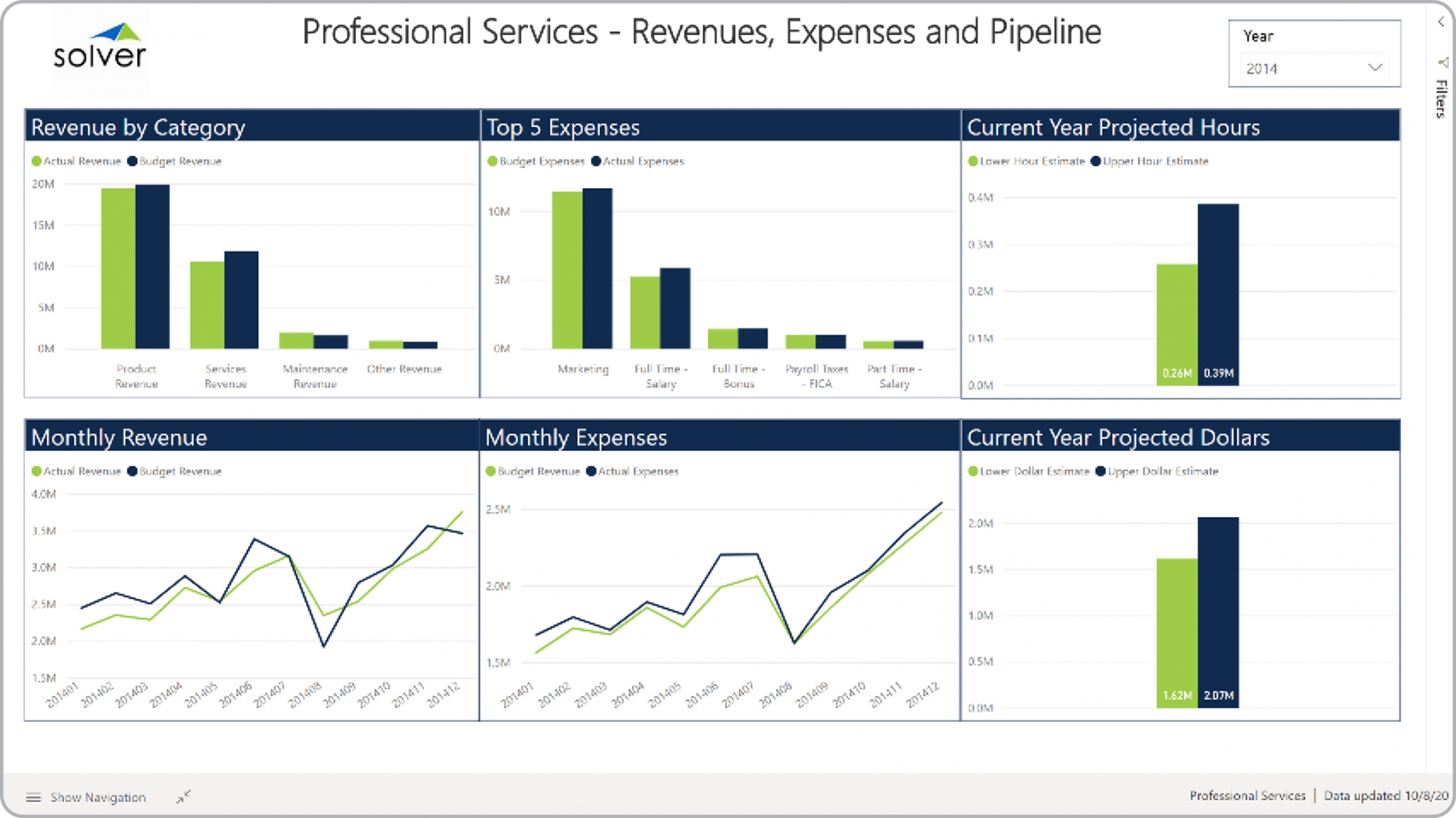 Example of a Revenue and Expense Dashboard for a Professional Services Company 
