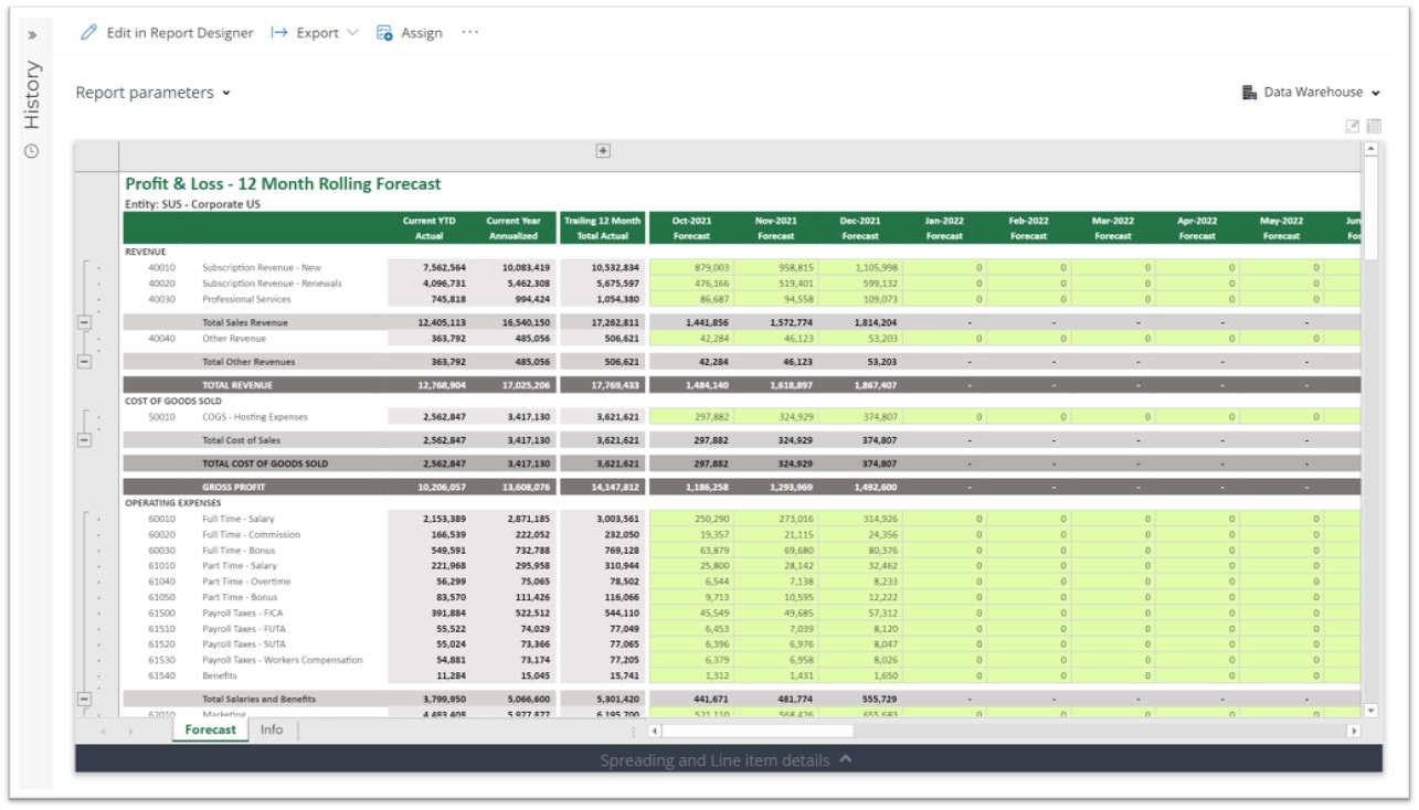 Twelve Month Rolling Forecast Template for SaaS Companies using Dynamics 365 Business Central