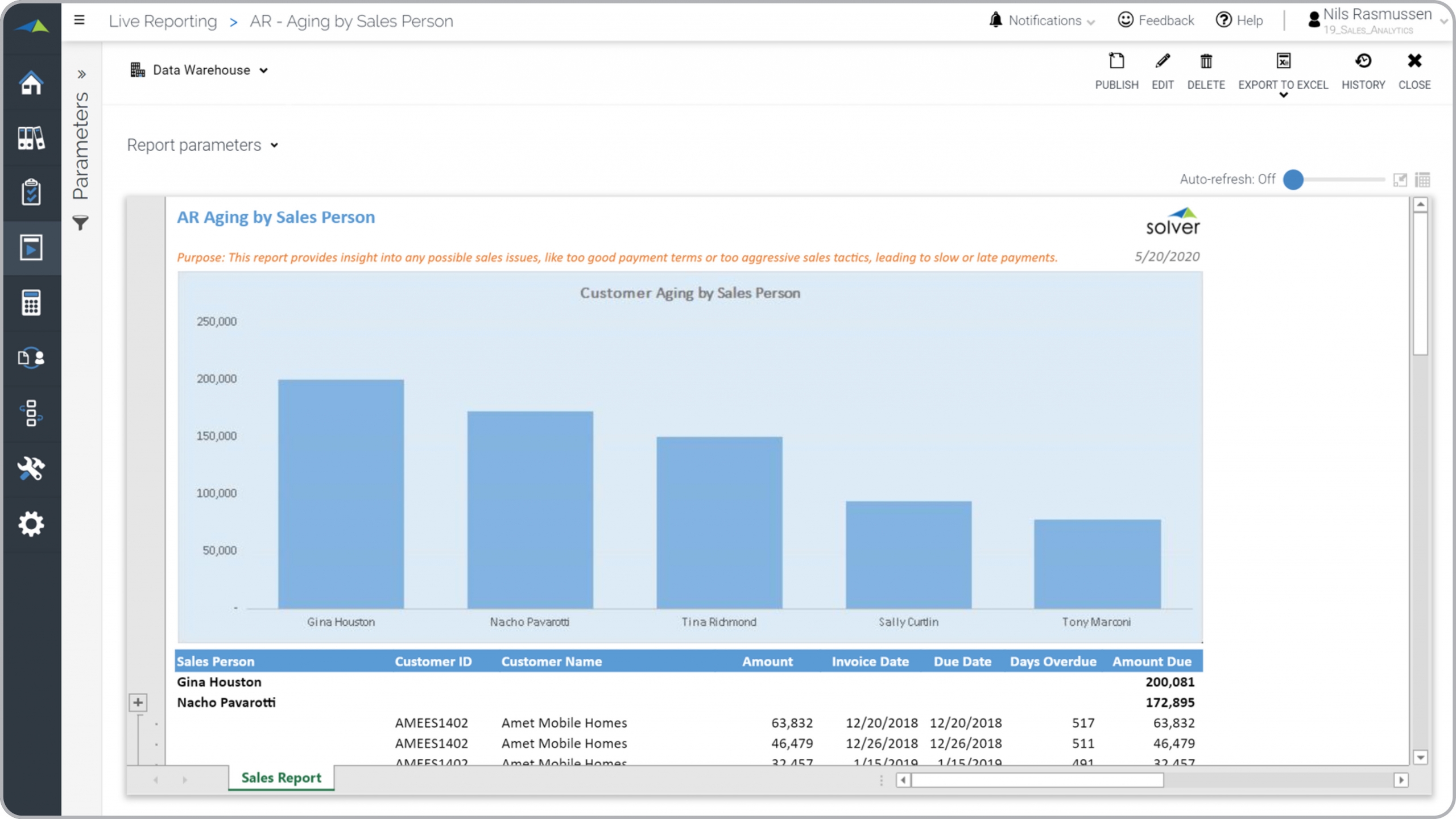 Customer Receivables Aging by Sales Person Report Example  