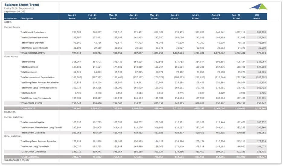 Example of a Balance Sheet Trend Report to Streamline the Monthly Reporting Process