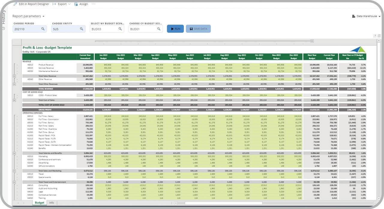 Example of a P&L Budget Input Form to Streamline the Annual Budgeting Process