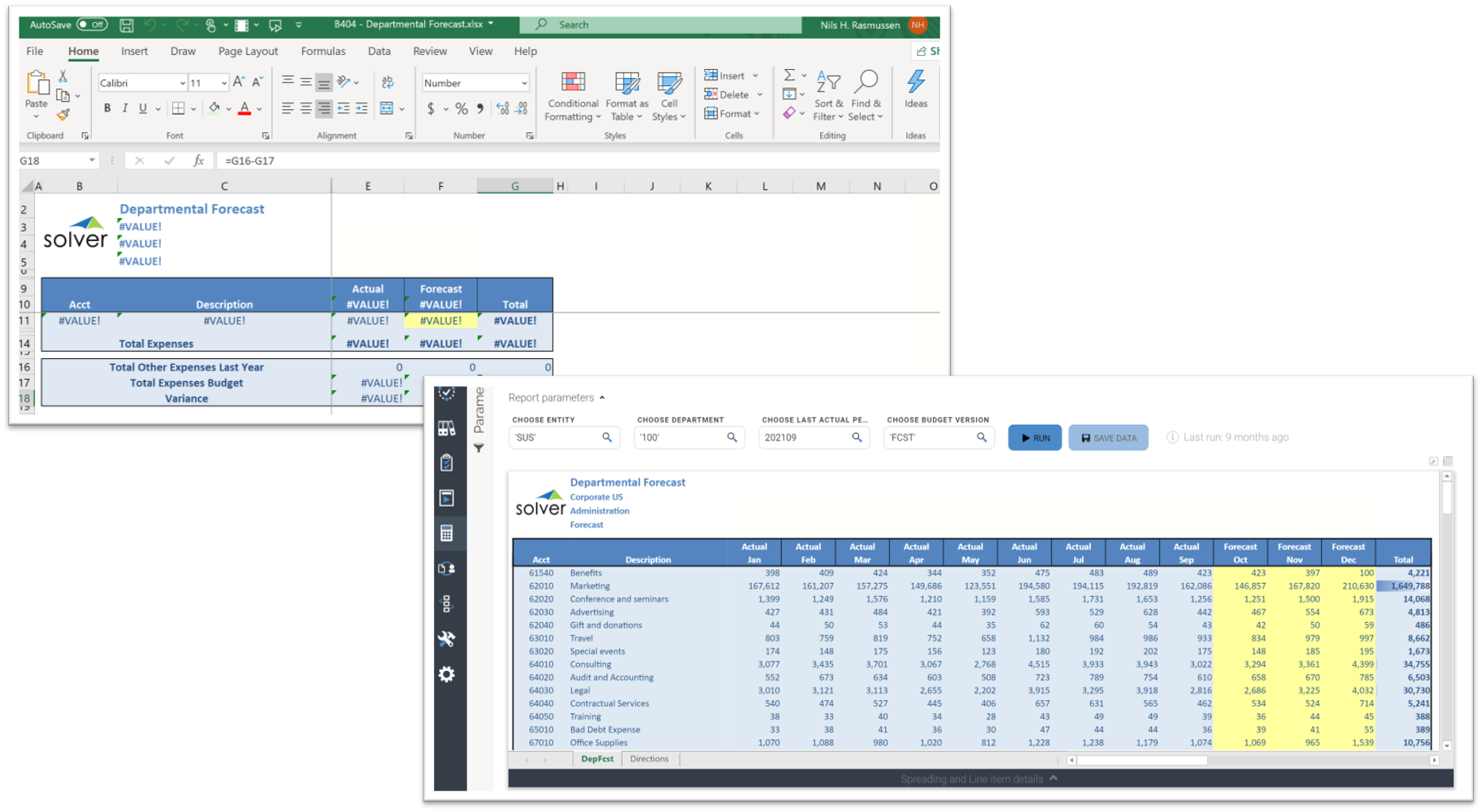Template design with dynamic rows and dynamic columns