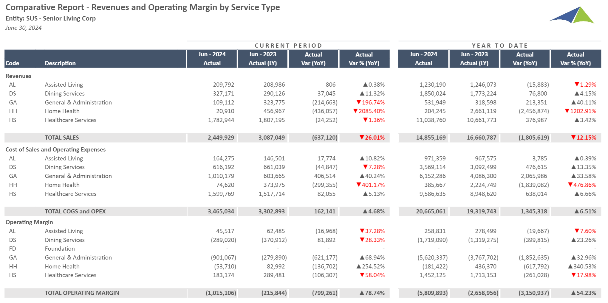 V03_R06b - Senior Living - Comparative Report - Revenue and Oper Margin by Service Type