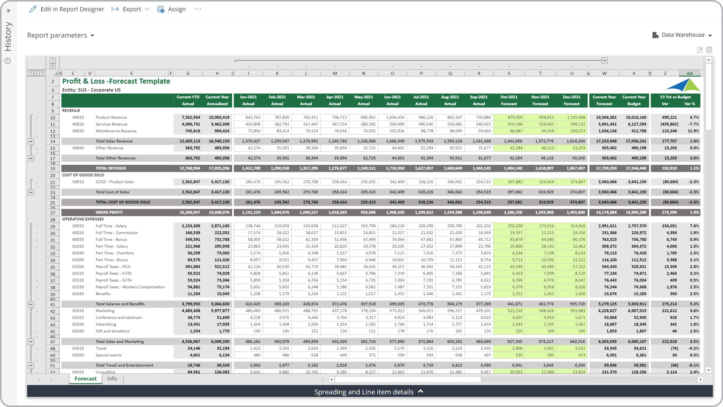 P&L – Forecast Template